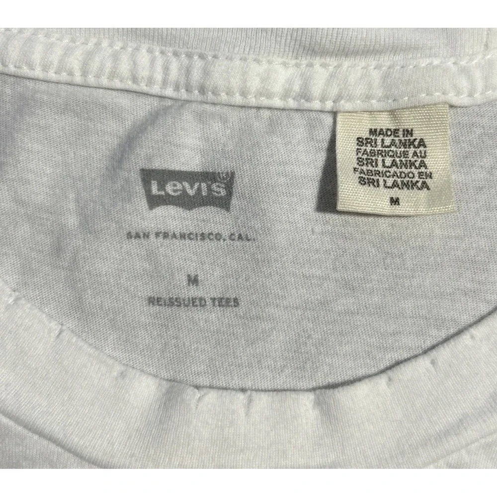 Levi's Reissued T-Shirt Size M White with Red/Blue Logo Small Stain